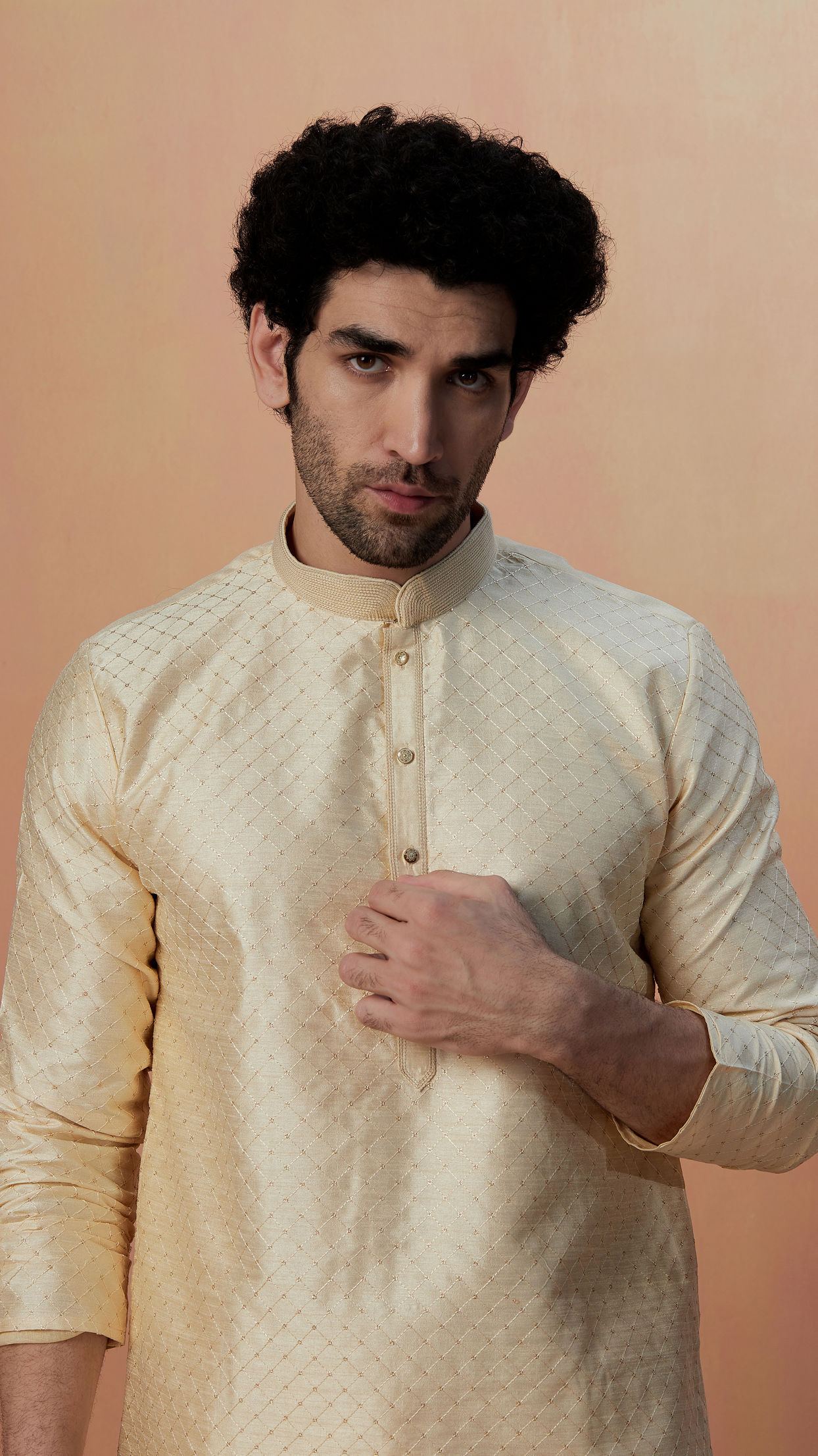 Buy Light Cream Embroidered Kurta Set Online in India Manyavar Kurta